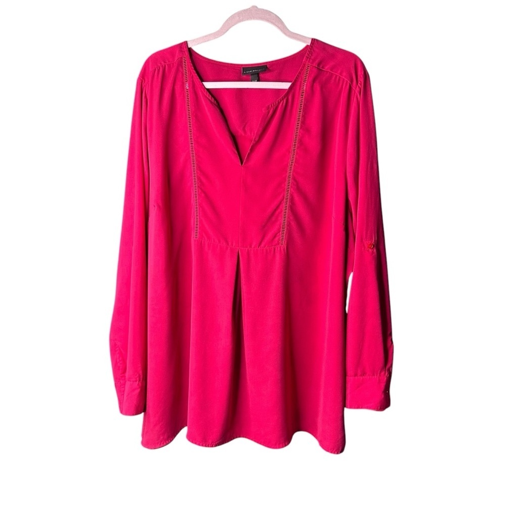 🔴5 for $40 SALE! Lane Bryant Pink Flowy Split Neck Roll Tabb Sleeve Tunic 22/24